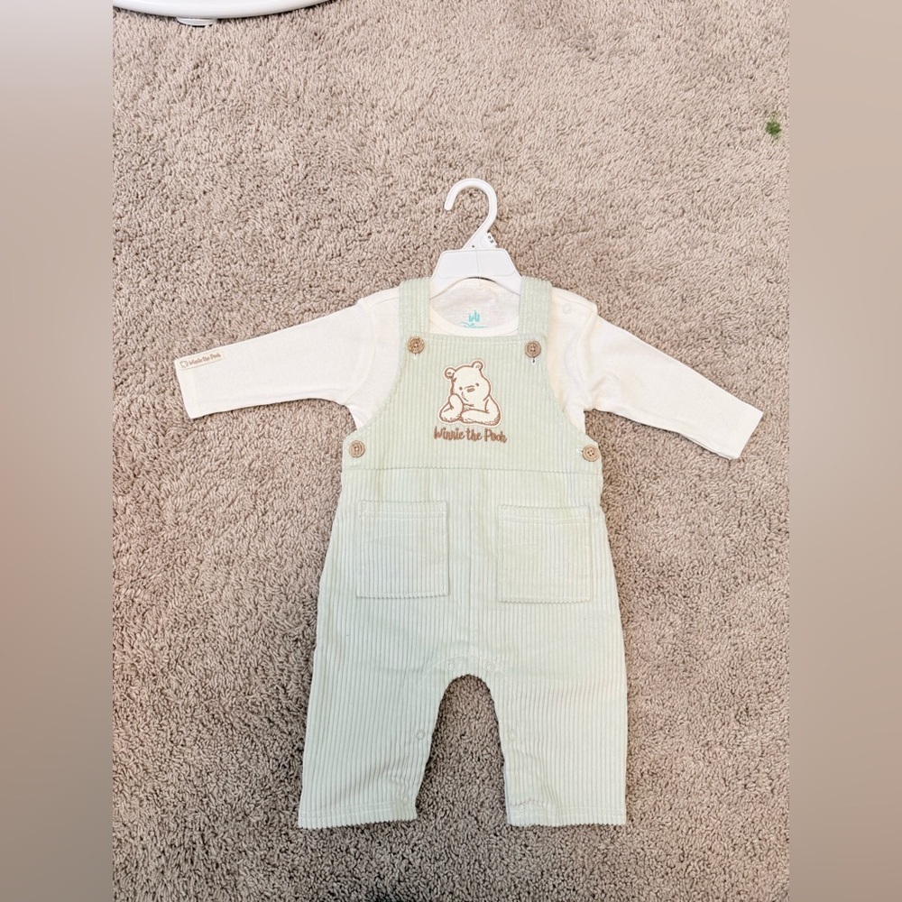 Disney Winnie the Pooh Adorable Green Corduroy Overalls for Kids size 9M-NWT